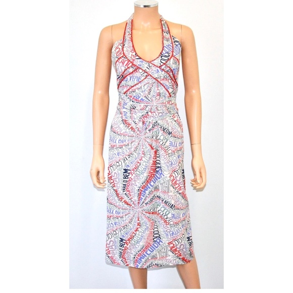 ISABELA CAPETO Portuguese Word Print Beaded Halter Dress - Sz M - Picture 3 of 11